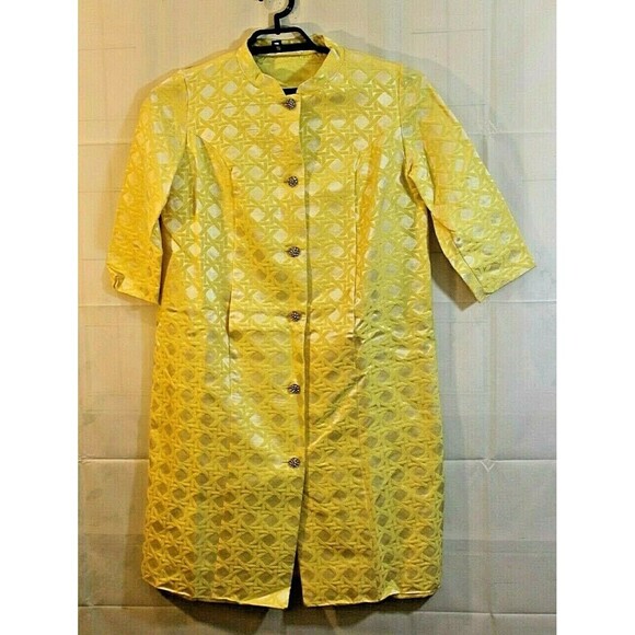 Vintage 1960s Ed Volin New York Maternity Yellow Dress Rhinestone Buttons Size 8 - Picture 1 of 5